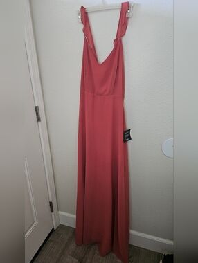 Lulus Meteoric Rise Rusty Rose Maxi Dress Button Back Ruffle Strap Size Large